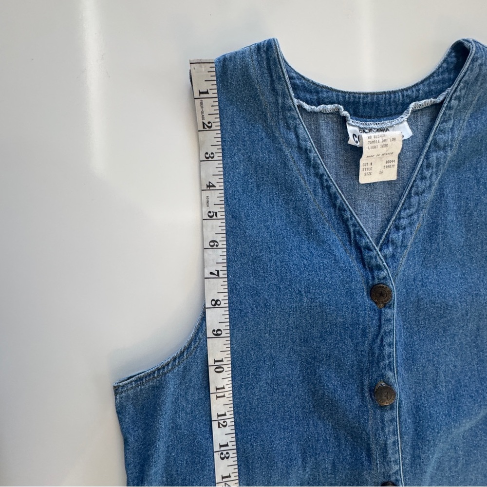 90s Y2K VTG California Concepts Denim Button Front Jumper  Floral Embroider - Picture 9 of 12